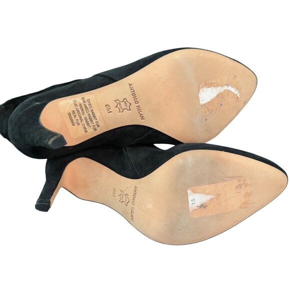 Antonio Melani Rabbit Fur Black Suede Leather Heel Boots Women's Shoes, Size 6M - Picture 5 of 8